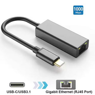 USB-C to Ethernet Adapter with Gigabit RJ45 port for 1000 Mbps LAN wired connection.